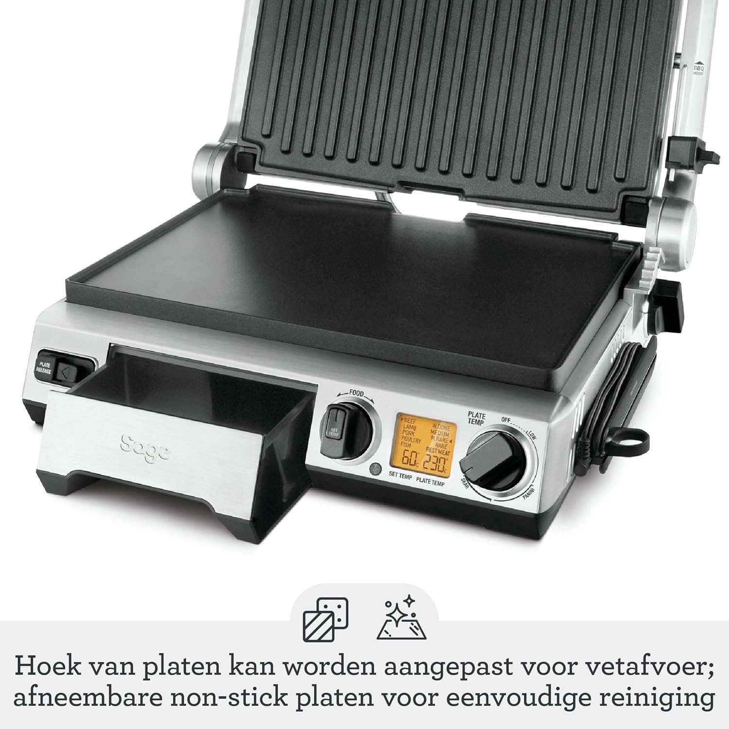 گریل باربیکیو سیج انگلستان مدل Sage Smart Grill Pro - گریل برقی استیل با کنترل دما و سنسور حرارتی